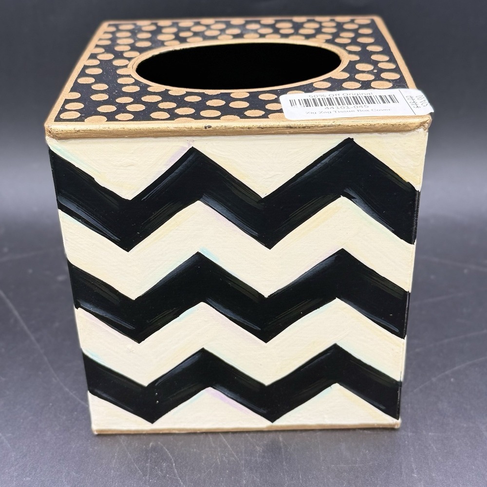 RARE NWT Retired MacKenzie-Childs Zig Zag Polka Dot Boutique Tissue Box Cover